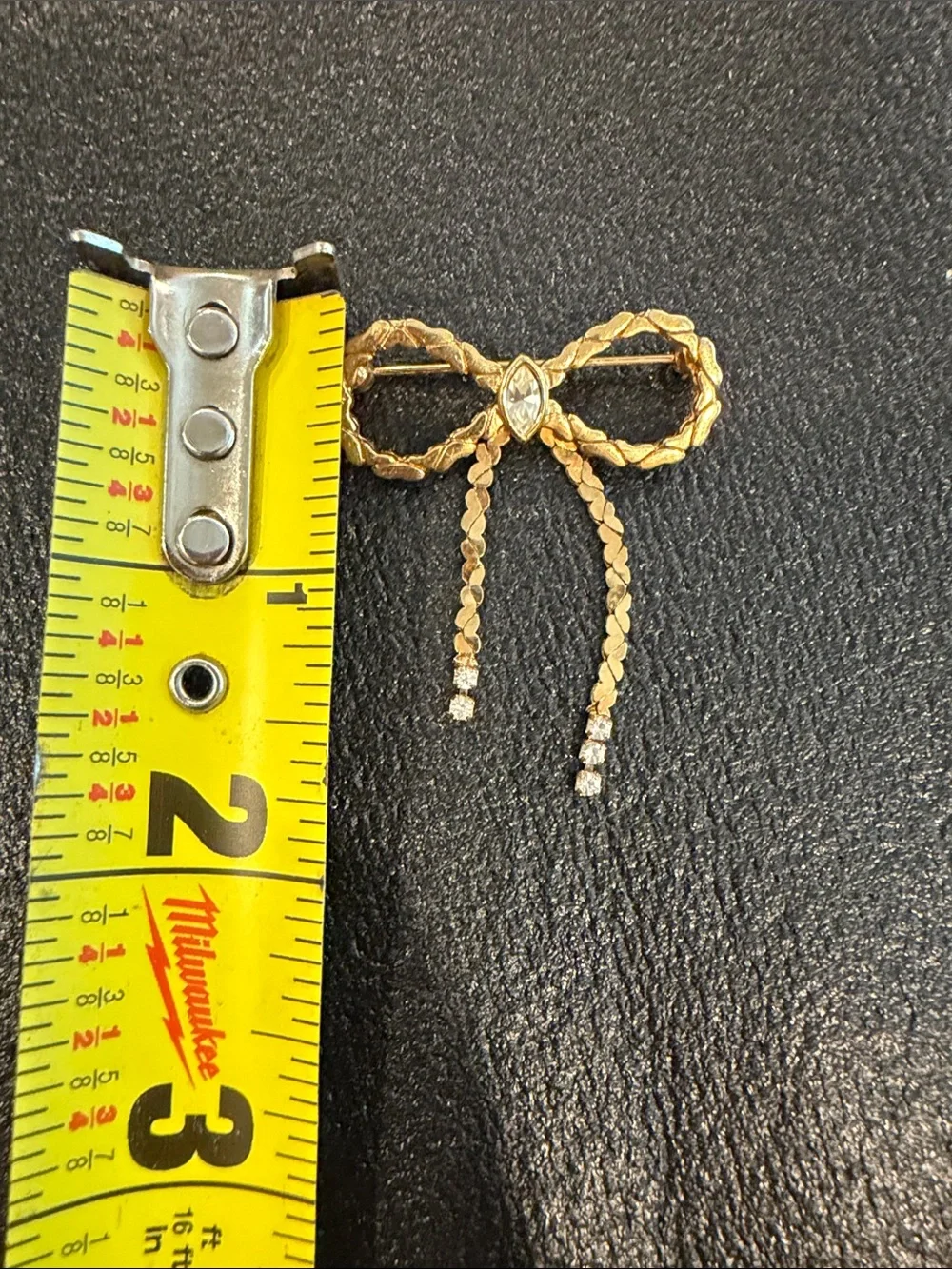 Avon Gold Bow Drop Brooch with Crystal Accents